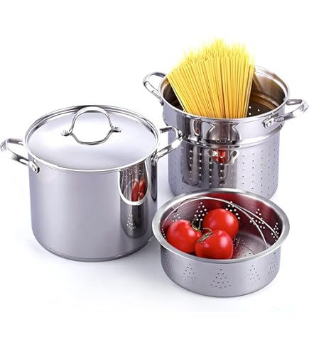 ExcelSteel 526 multifunctioneel: pastamachel met deksel en rode