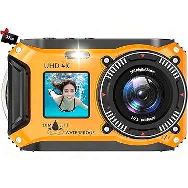 水中カメラ Amazon | 4K 水中カメラ 33フィート 防水カメラ 65MP オート