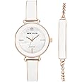 Anne Klein Women's Genuine Diamond Dial Rose Gold-Tone and White Bangle Watch with Bracelet Set, AK/3620WTST, Rose Gold/White
