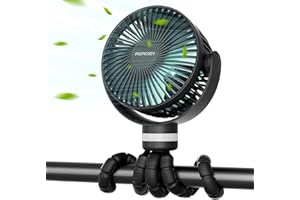 Momcozy 8000mAh Portable Stroller Fan, 27H Ultra-long Battery Life, Detachable 4 Speed, 360°Rotate LED Night Light with 2 Modes, Cooling Fan for Travel/Car Seat/Bedroom, Black