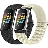 Runostrich コンパチブル Fitbit Charge 5 ナイロン弾性スポーツバンド交換用ストレッチバンド ストラップ