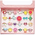 PinkSheep Little Girl Jewel Rings in Box, Adjustable, No Duplication, Girl Pretend Play and Dress Up Rings (24 Lovely Ring), 