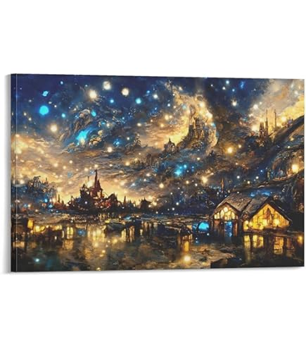 Amazon.co.jp: ゴッホの有名なリビングルーム大型絵画星月夜キャンバス