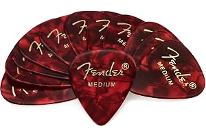 Fender 351 Shape Medium Classic Celluloid Picks, 12-Pack, Red Moto for electric guitar, acoustic guitar, mandolin, and bass