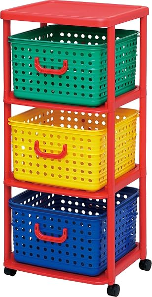 和泉化成 収納バスケット 子供部屋 キッズ キューブバスケットラック3型キャスター付 (44×40×高103cm) - 1