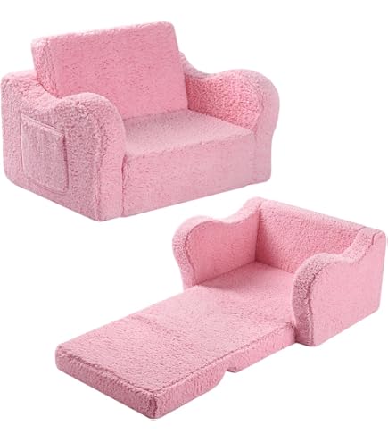 Pink Kids Sofa MOONBEEKI Kids Fold Out Couch - Princess Chair & Toddler ...