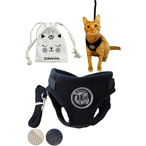 猫Heroes ハーネス リード セット 子猫 はーねす 可愛い おでかけ 散歩 ねこ 首輪 抜けない 収納袋付き ネコ…