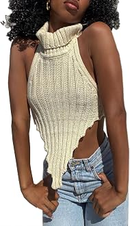 AIBEARTY Women Sexy Halter Knitted Turtleneck Crop Tank Tops Irregular Cut  Out Backless Camisole for Party Club Streetwear, Beige, Small :  Amazon.com.au: Clothing, Shoes u0026 Accessories