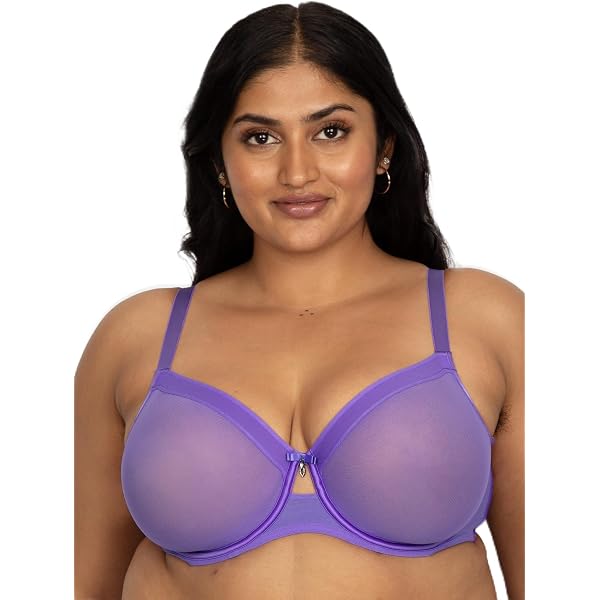 City Chic Plus Size Allure Demi Longline Bra - Lace Detail, Underwire, Mesh Back, Silver Hardware