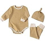 YINOON セットアップ ベビーロンパース 長ズボン 帽子 3点セット ベビー服 女の子 男の子 長袖 韓国 子供服 縞柄 ルームウェア