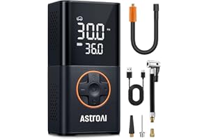 AstroAI Tyre Inflator Cordless Air Compressor, Portable Electric Bike Pump 150 PSI, with Digital Dual Values Display, Pressure Gauge, LEDLight, Rechargeable Tyre Pump for Car, Bike, Motorbike, Ball