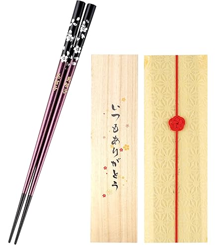 Amazon | 箸 【食洗 銀桜花 （赤）】選べる桐箱彫刻！国産桐箱入り 一