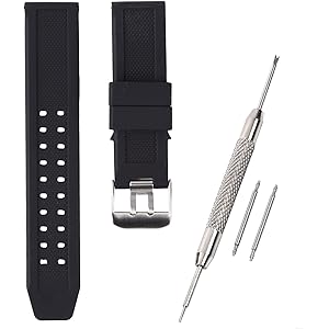 Airself Luminox ルミノックス純正バンド互換品 取付幅23mm 時計ベルト ラバーバンド Luminox対応ベルト バネ棒外し バネ棒2本 交換説明書付 (23mm, シルバーバックル)