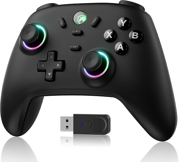 PC コントローラー 無線/有線接続 2.4Gレシバー付き ホール効果スティック RGBライト 1000Hz ポーリングレート TURBO連射 振動調整 800mAhバッテリー PC/Steam deck/Switch/Android/iOSに対応 ブラック - 1