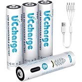 UCcharge 単4電池 USB-C充電式 4個リチウムイオンバッテリー セット 900mWh (600mAh) 1.5V 単四大容量電池急速充電 TYPE-C充電ケーブル付き 約1200回以上使用可能