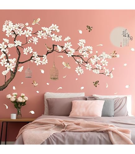 Removable Cherry Blossom Tree Wall Decal - Pink 3D Wall Art Sticker For Bedroom, Nursery, Living Room