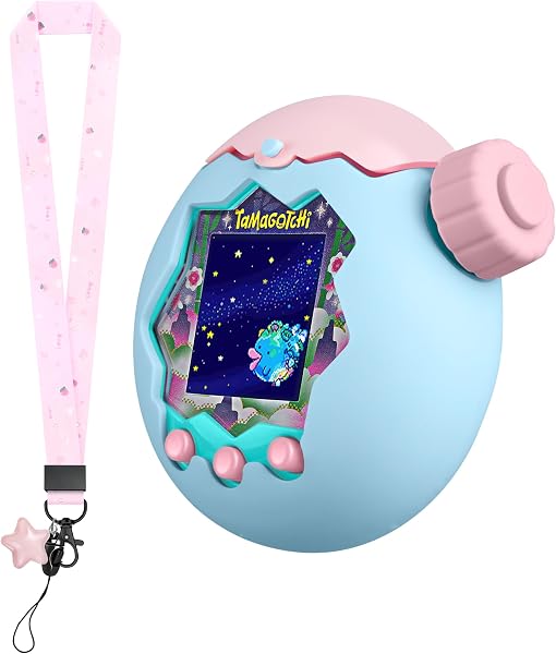 Newzerol【新登場】Tamagotchi Paradise(たまごっちパラダイス)保護ケース+ズームダイヤルカバー 通信に対応 一体型開蓋 シリコン素材 ツートンカラー 衝撃吸収 耐久性 すり傷防止 全周囲保護 紛失防止(ベビーピンク/ベビーブルー) - 1