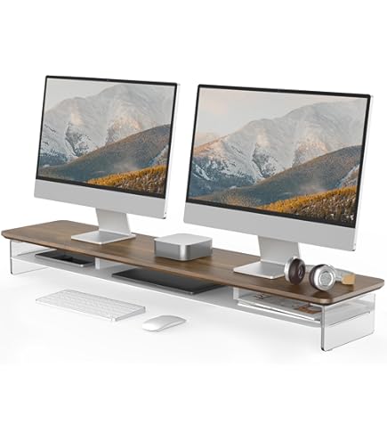 Amazon.co.jp: amesoba 木製 モニタースタンド 卓上 デスクシェルフ