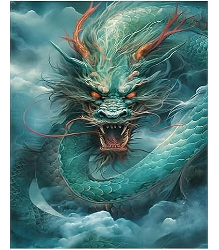 Amazon | Wingkin彫刻クロスステッチ刺繍キット四神 動物 動物 龍 鳳凰