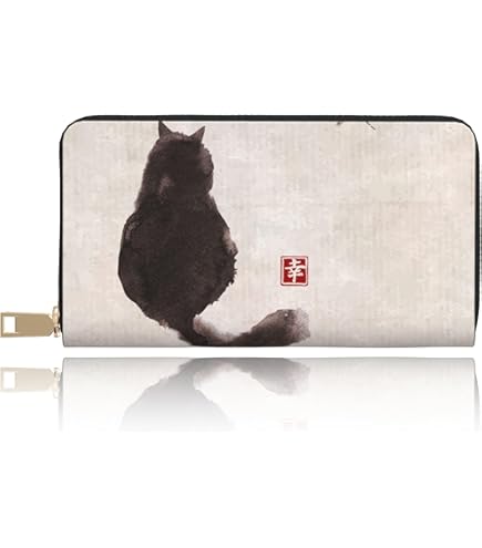 Amazon.co.jp: 黒猫 ネコ柄 猫柄 財布 長財布 メンズ 小銭入れ 多機能