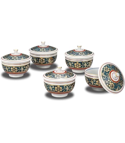 Amazon | 九谷焼 蓋付 湯呑み 5客セット 花詰 | 和座の蔵 | 湯呑み