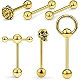 SCERRING 6個入り 14G ステンレススチール ローズ スカル ドアロック 舌 ティーザー ダブルバーベル スレーブリング ニップリングリング ボディピアスジュエリー