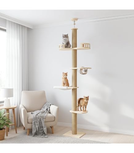 Amazon | CozyMeow キャットタワー 突っ張り 木登りタワー 木製