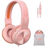 SIMOLIO ガールズ 有線ヘッドフォン マイク付き 85dB 94dB 104dB 音量制限 折りたたみ式 軽量ヘッドセット シェアジャック&バッグ付き 子供 学校 携帯電話 タブレット ノートパソコン PC 904P