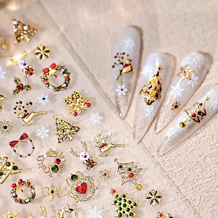 Amazon | LANODO 4枚 クリスマス ネイルシール 5D 雪花を貼る トナカイ