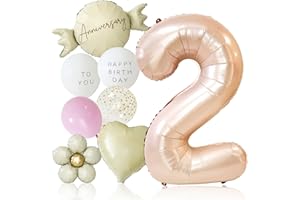 deerzon くすみピンク 2歳 くすみカラー 数字 バルーン 誕生日 飾り付け 10点 セット 大きい 65cm くすみ ニュアンスカラー ナンバーバルーン バースデー 2