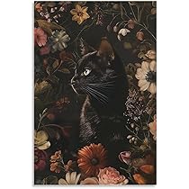 絵画。原画☆キャンバスF6【黒猫はプレゼントを持って花が咲く日を迎えに行く】 絵画。原画☆キャンバスF6【黒猫はプレゼントを持って花が咲く日