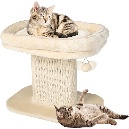 Costway Modern Cat Tree Tower for Kittens, Cat Activity Tower w/Large Plush Perch & Sisal Scratching Plate, Interactive Ball,