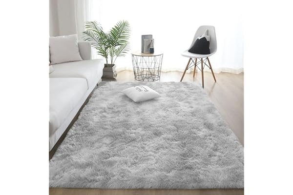 ラグマット カーペット 120x160cm おしゃれな北欧風シャギーラグ 全厚約5cm 洗えるラグ 滑り止め付き 毛足約4cm ふわっとした手触り 防音絨毯 オールシーズン快適に使用 長方形 ROCYJULIN（ライトグレー 約1.5畳 ）