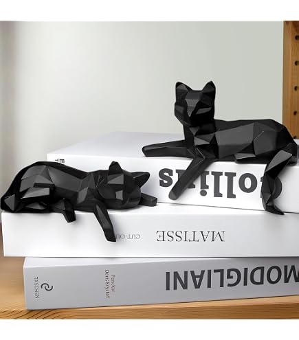 Amazon.co.jp: 黒のストレッチ猫の置物、7インチの樹脂像、ホーム