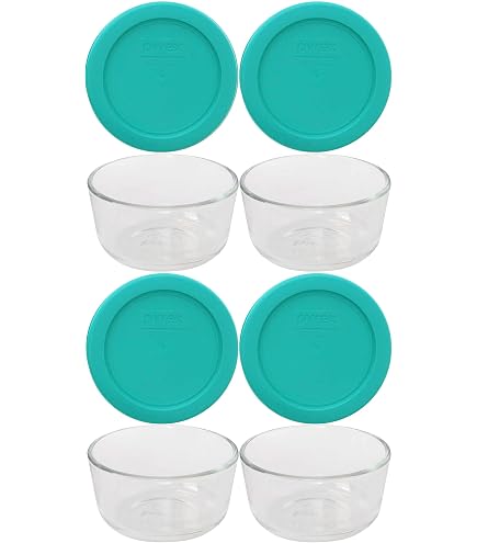 PYREX ターコイズ　ガラス製 保存容器 4個セット 鶏と植物のデザイン Amazon | Pyrex (パイレックス) ストレージ ラウンドディッシュ ダーク