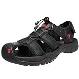 [STRDEOUT] メンズ サンダル スポーツ ウォーキング アウトドア トレッキング Men Sandal 外履き 登山 海 川遊び 水陸両用 夏 キャンプ マジックテープ 通気 ブラックレッド