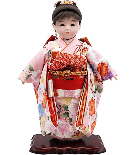 Amazon | 【座り市松】【市松人形】12号市松人形：正絹京染手縫衣裳