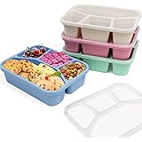 4 Pack Snack Containers, 4 Compartments Bento Snack Box, Reusable Meal Prep Lunch Containers for Kids Adults, Divided Food St