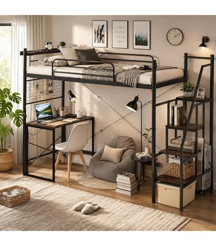 Amazon｜Chic ZONE 木製ロフトベッド 階段付き ハイタイプ 宮付