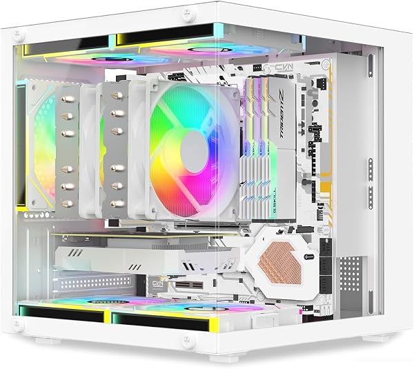 MOIKYIGI 超小型 MicroATX MiniITX PCケース 強化ガラス側板 コンパクトデスクトップケース (ホワイト) - 1