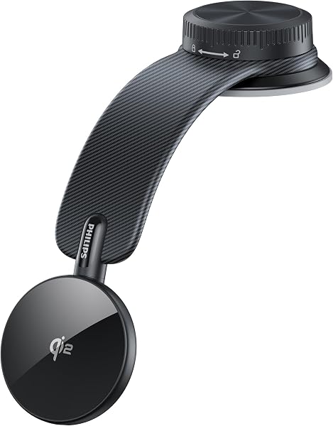 Philips (フィリップス) Qi2対応 車載スマホホルダー 360°回転可能 自由に曲がる magsafeホルダー 15W急速充電 超強力吸着 吸盤ロックダイヤル付き マグネット 携帯ホルダー 真空吸盤 片手操作 カー用品 全機種対応 DLK2305Q - 1