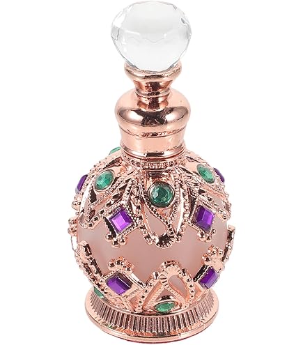 TEAMWILL Vintage Parfümflasche – 12 Ml, Durchbrochenes Metall-Design, Violett, Nachfüllbar & Leer