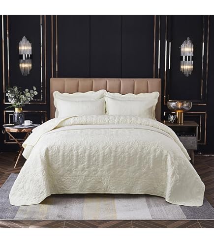 Amazon｜ベッドスプレッド コットンキルト3点セット クイーンサイズ