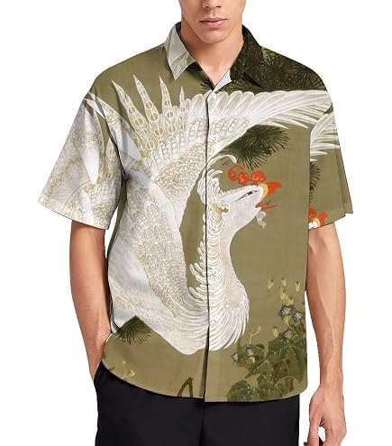 Amazon.co.jp: シャツ メンズ 半袖 伊藤若冲シリーズ 旭日鳳凰図