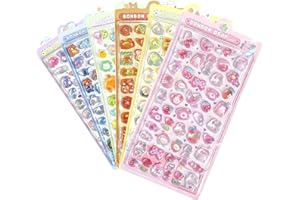 【6枚セット】Mosasa 3dシール 立体シール ぷくぷく ごほうび キラキラ 3D 可愛い 女の子 携帯電話飾り用手帳用 DIY用 日記帳用 貼り付け可能 手芸用品