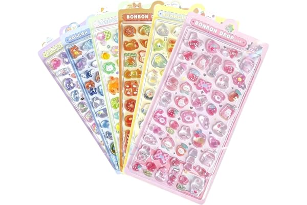 【6枚セット】Mosasa 3dシール 立体シール ぷくぷく ごほうび キラキラ 3D 可愛い 女の子 携帯電話飾り用手帳用 DIY用 日記帳用 貼り付け可能 手芸用品