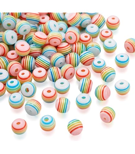 400 Stück Regenbogen-Harzperlen, 8 Mm - Bunt Gestreift Für DIY Schmuck, Armbänder & LGBTQ Pride