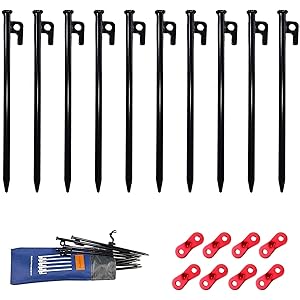 【YOGOTO】 ペグ 20cm セット 硬い土 砂地 草地用 タープペグ ステーク テントペグ ペグセット 一括収納 ペグ ケース 付き 自在金具 付き