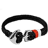 Anchor Bracelet Nautical Handmade Black Gold Plated Vegan Leather Motivational Sailor Stainless Steel Dorsal Wrist Wrap for M