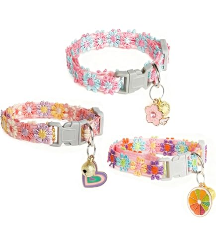 Amazon | Coehaopike 3 色セット 猫首輪 デージーの花柄 鈴付き